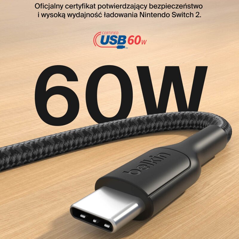 Belkin Kabel USB-C na USB-C 60W, w oplocie, do Nintendo Swit… | PartsPC.pl