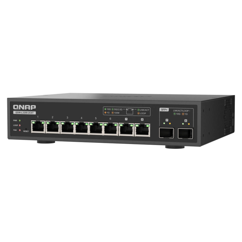 QNAP QSW-L3208-2C6T | Lite managed przełącznik 8 portowy 6x 10GbE RJ45, 2x 10G COMBO (SFP+/BASE-T)