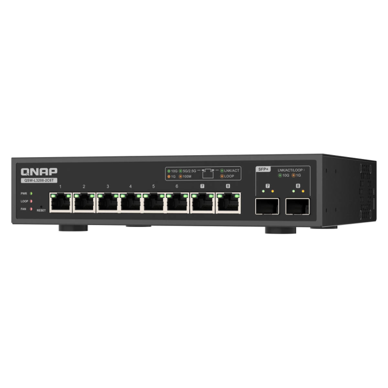 QNAP QSW-L3208-2C6T | Lite managed przełącznik 8 portowy 6x 10GbE RJ45, 2x 10G COMBO (SFP+/BASE-T)