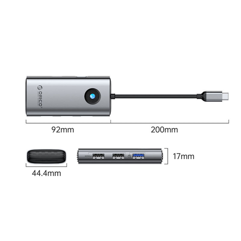 Orico Hub USB-C 5Gbps, USB-A, 2xUSB-A 2.0, PD60W, HDMI 4K@30Hz, szary
