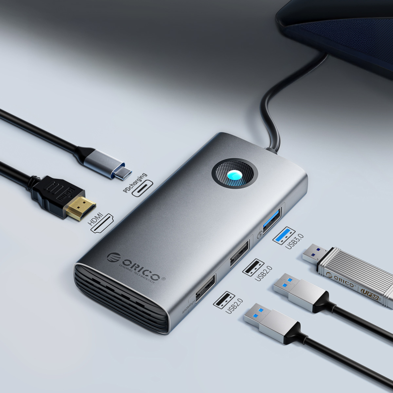 Orico Hub USB-C 5Gbps, USB-A, 2xUSB-A 2.0, PD60W, HDMI 4K@30Hz, szary