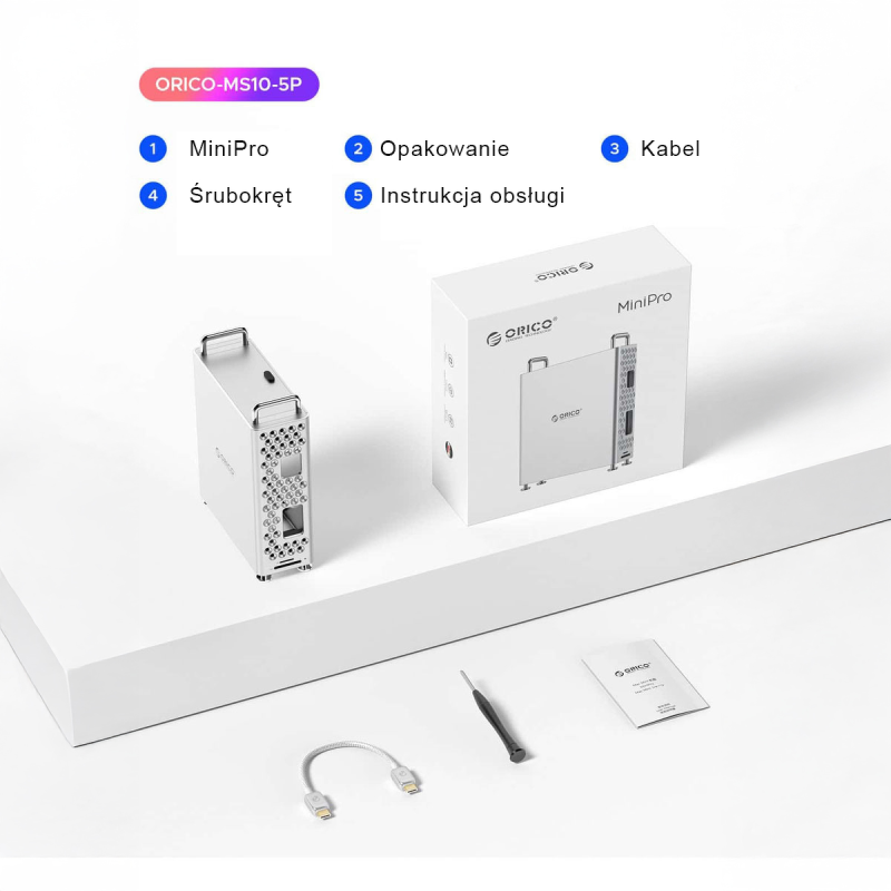Orico Obudowa do MacMini M4 z obudową na dysk M2. NVMe, USB-A, czytnik kart
