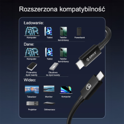 Orico Przewód Thunderbolt 5 USB-C 80Gbps, 240W, 8K@60Hz, 1,5m, czarny
