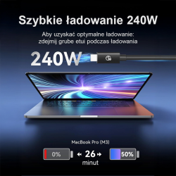 Orico Przewód Thunderbolt 5 USB-C 80Gbps, 240W, 8K@60Hz, 1,5m, czarny