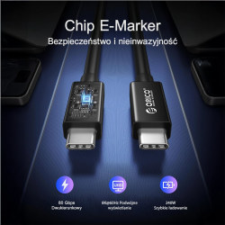 Orico Przewód Thunderbolt 5 USB-C 80Gbps, 240W, 8K@60Hz, 1,5m, czarny