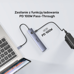 Unitek Hub USB-C 7w1 4K@60Hz, PD 100W i przycisk HDMI On/Off