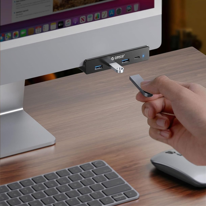 Orico Aktywny hub USB-C 5Gbps, 15W, przykręcany, 3x USB-A, USB-C, czarny