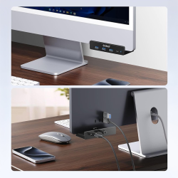 Orico Aktywny hub USB-C 5Gbps, 15W, przykręcany, 3x USB-A, USB-C, czarny