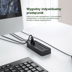 Orico Aktywny hub 10xUSB-A 5Gbps BC 1.2 48W czarny | PartsPC.pl