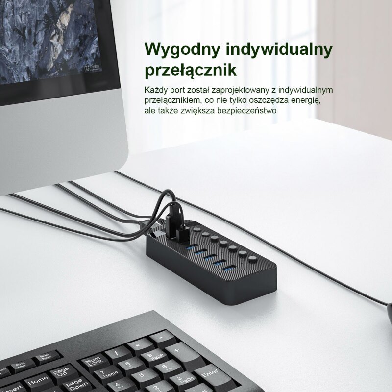 Orico Aktywny hub 10xUSB-A 5Gbps BC 1.2 48W czarny | PartsPC.pl