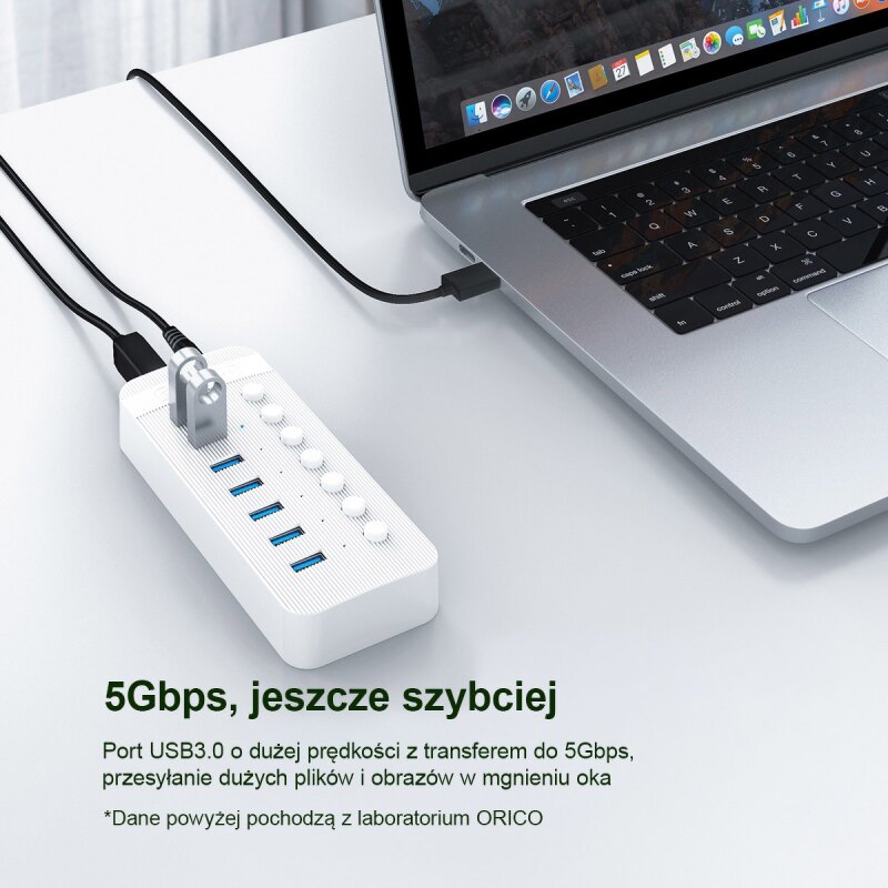 Orico Aktywny hub 10xUSB-A 5Gbps BC 1.2 48W czarny | PartsPC.pl