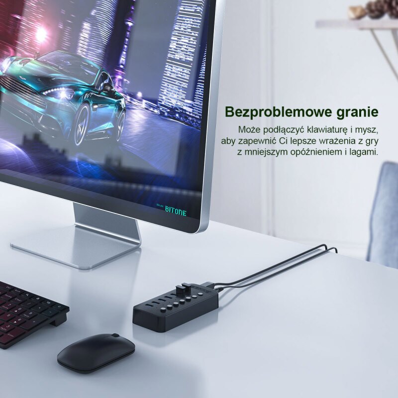 Orico Aktywny hub 10xUSB-A 5Gbps BC 1.2 48W czarny | PartsPC.pl