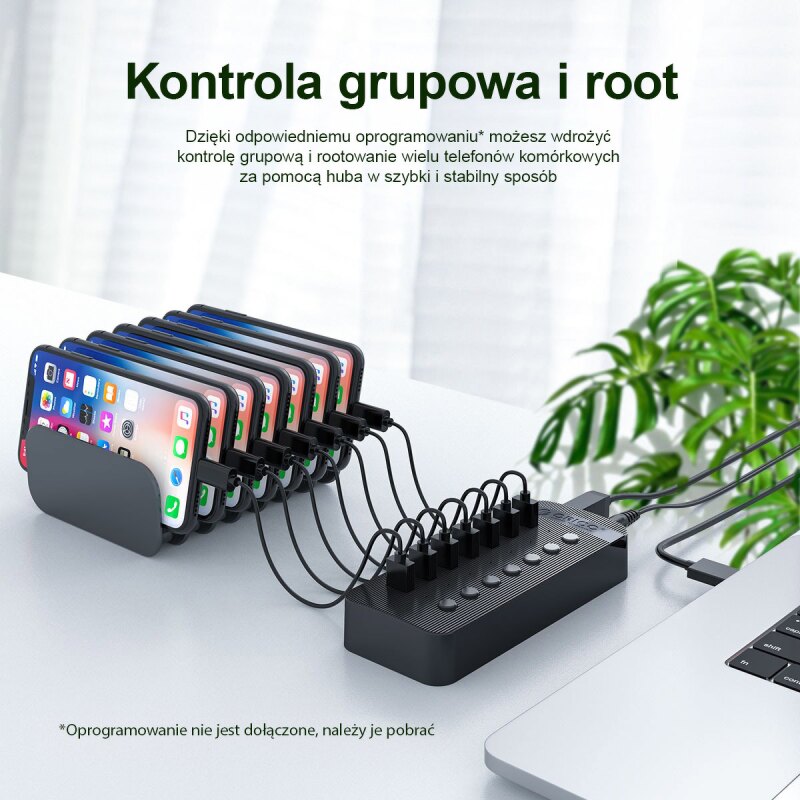 Orico Aktywny hub 10xUSB-A 5Gbps BC 1.2 48W czarny | PartsPC.pl