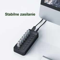 Orico Aktywny hub 10xUSB-A 5Gbps BC 1.2 48W czarny | PartsPC.pl