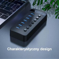 Orico Aktywny hub 10xUSB-A 5Gbps BC 1.2 48W czarny | PartsPC.pl