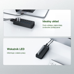 Orico Aktywny hub 10xUSB-A 5Gbps BC 1.2 48W czarny | PartsPC.pl