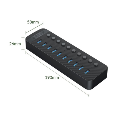 Orico Aktywny hub 10xUSB-A 5Gbps BC 1.2 48W czarny | PartsPC.pl
