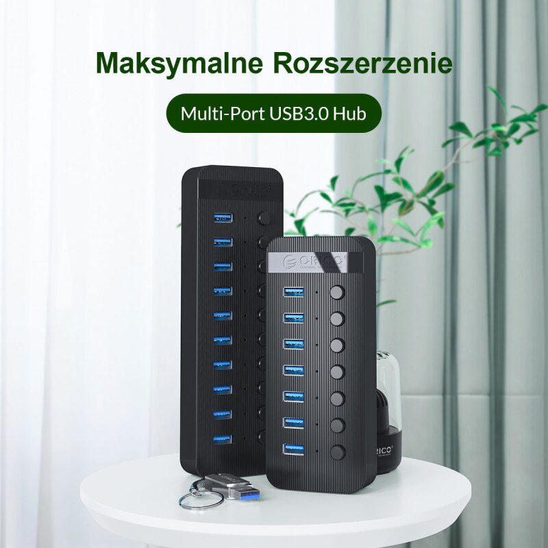 Orico Aktywny hub 10xUSB-A 5Gbps BC 1.2 48W czarny | PartsPC.pl