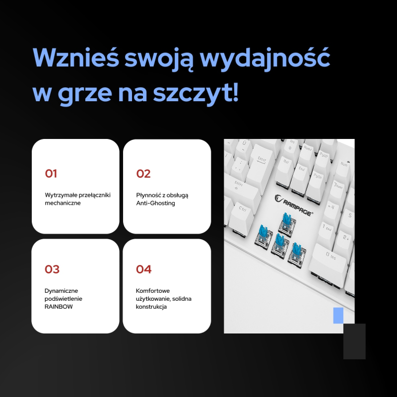 Rampage klawiatura mechaniczna KB-R86 UMBRA Blue Switch Biała