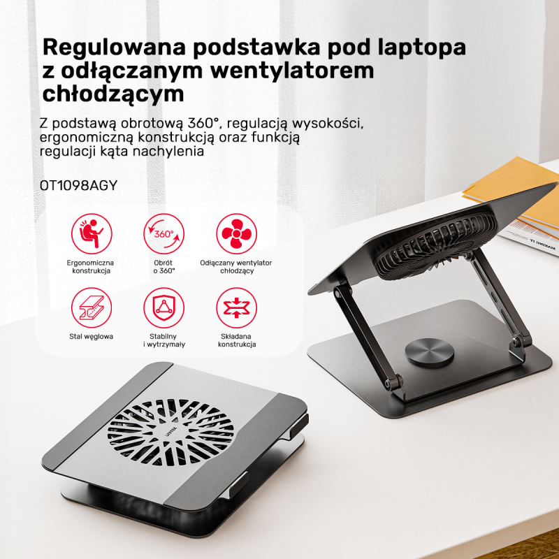 Unitek Podstawka chłodząca pod laptopa regulowana 360°, 8''- 17,3''
