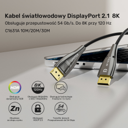 Unitek Kabel światłowodowy 8K Display Port 2.1 30m