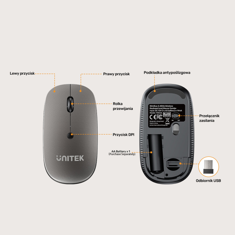 Unitek Zestaw SlimDuo 2.4G bezprzewodowa myszka i klawiatura