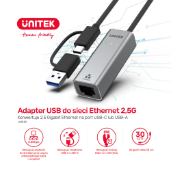 Unitek Hybrydowy adapter USB-C/USB-A do sieci Gigabit Ethernet 2,5G