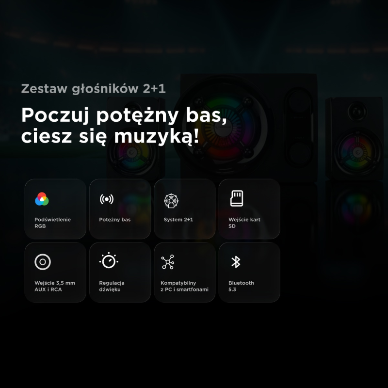 Rampage RMS-G8 Głośniki gamingowe 25 W BT, USB, SD, FM