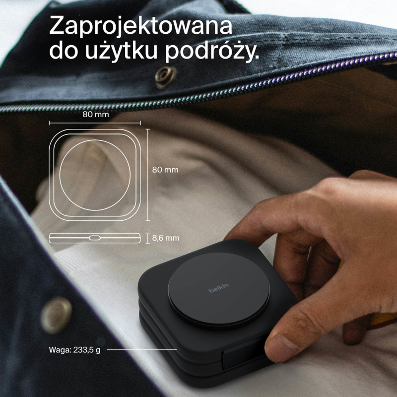 Belkin Podróżna magnetyczna podkładka ładująca Belkin 3 w 1, Qi2 15W