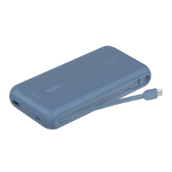 Belkin Powerbank 20 000 mAh, 30W, wbudowany kabel USB-C, USB-C, USB-A, niebieski