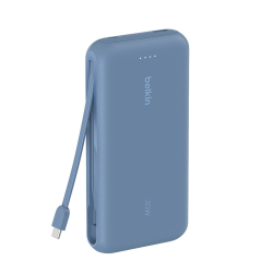 Belkin Powerbank 20 000 mAh, 30W, wbudowany kabel USB-C, USB-C, USB-A, niebieski