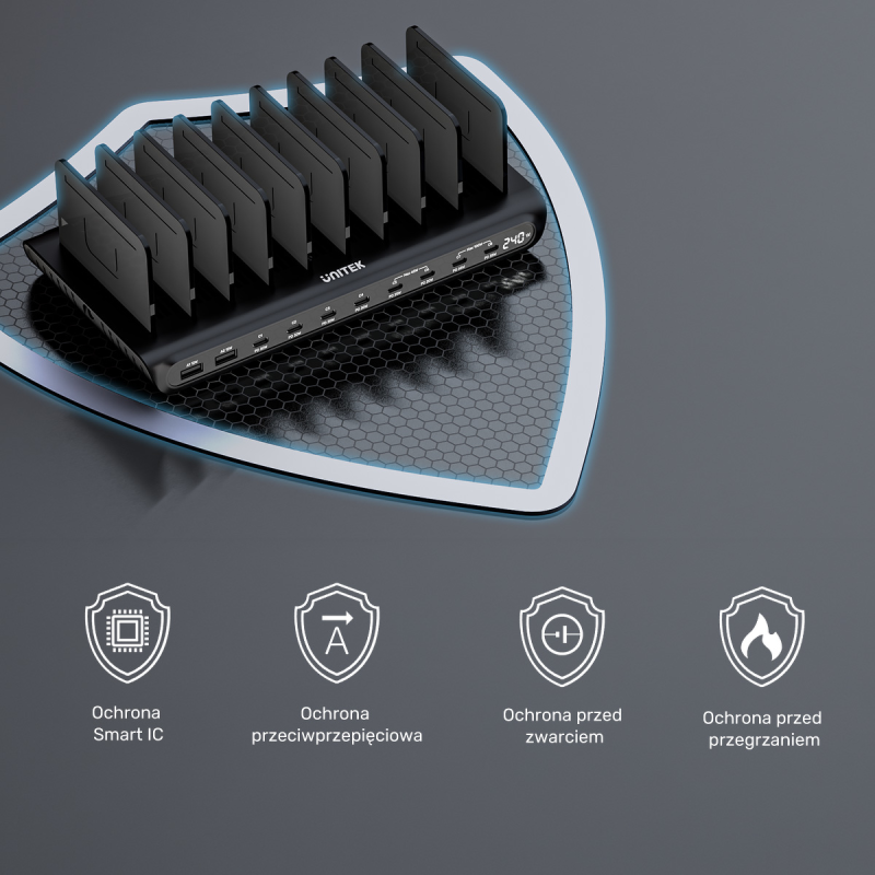 Unitek 10-portowa stacja ładowania USB-C i USB-A 240W | PartsPC.pl