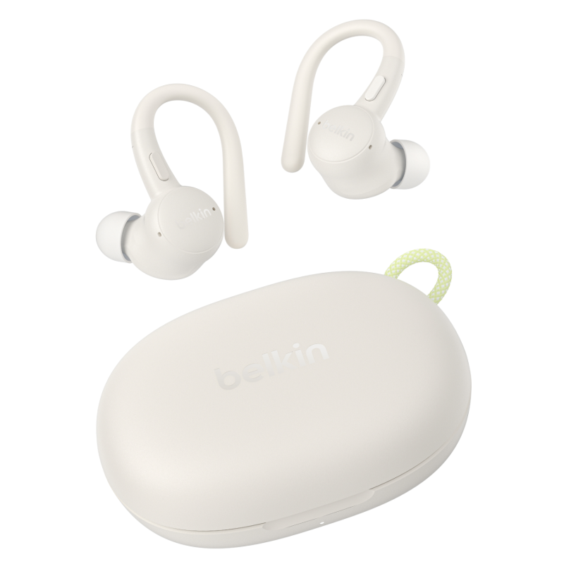 Belkin Słuchawki douszne z zaczepami, wodoodporne IP54, Bluetooth 5.4, kremowe