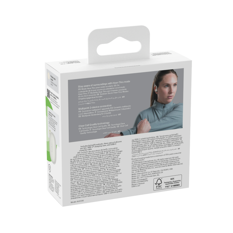 Belkin Słuchawki douszne z zaczepami, wodoodporne IP54, Bluetooth 5.4, kremowe