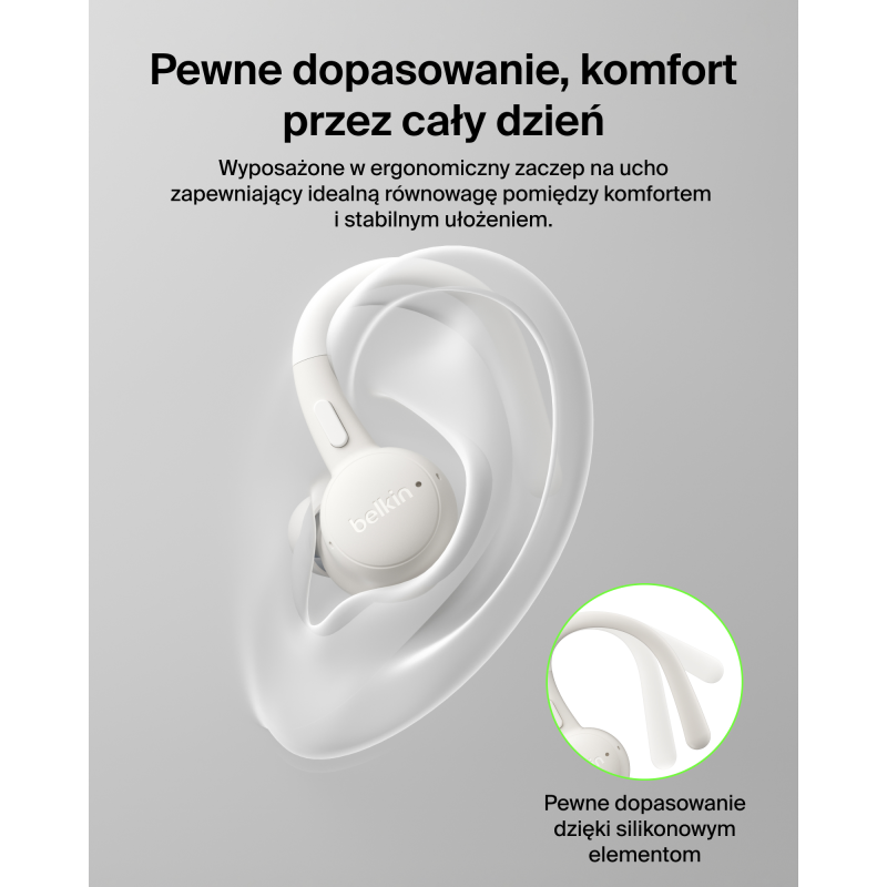 Belkin Słuchawki douszne z zaczepami, wodoodporne IP54, Bluetooth 5.4, kremowe