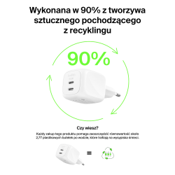 Belkin Ładowarka sieciowa, 2 porty USB-C, 50W, kabel USB-C, biała