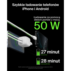Belkin Ładowarka sieciowa, 2 porty USB-C, 50W, kabel USB-C, biała