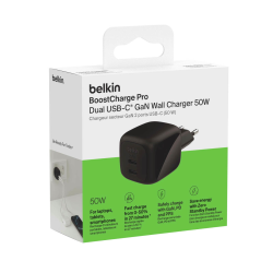 Belkin Ładowarka sieciowa, 2 porty USB-C, 50W, czarna