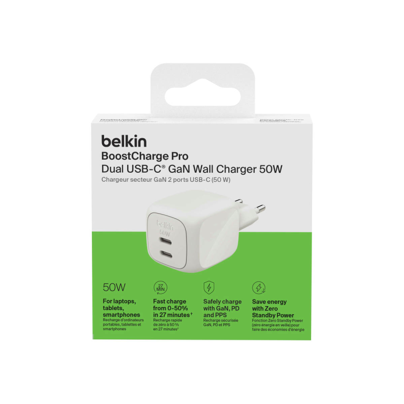 Belkin Ładowarka sieciowa, 2 porty USB-C, 50W, biała