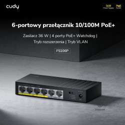 CUDY FS106P | przełącznik sieciowy, 6-portowy, PoE+, 36W