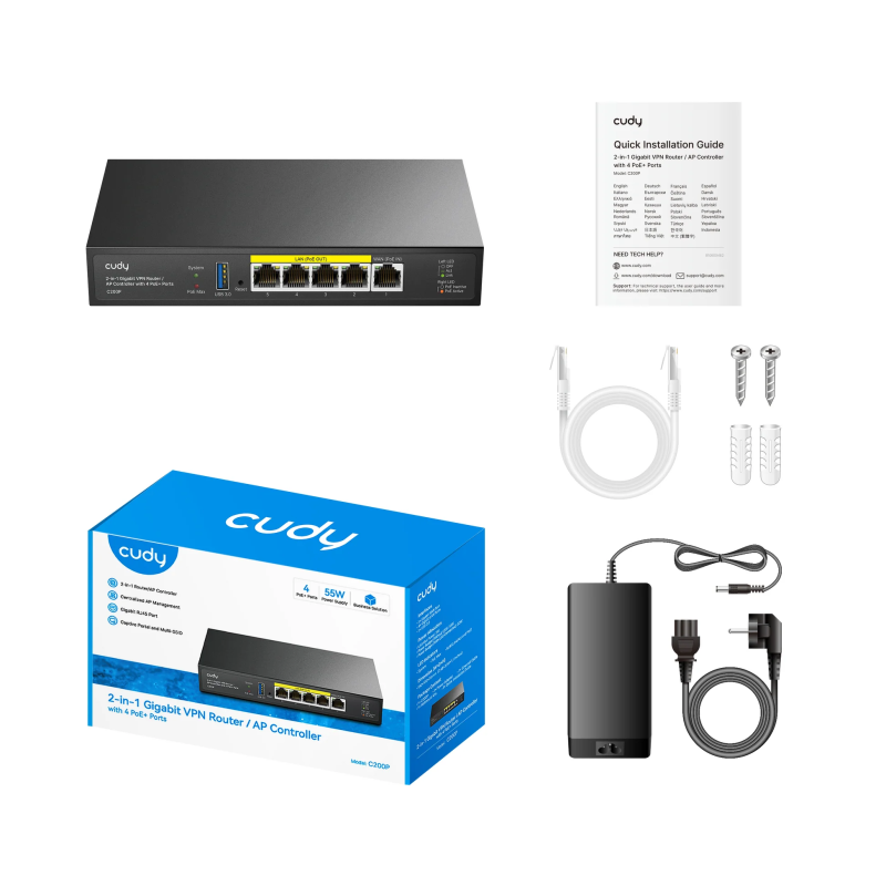 CUDY C200P | router, kontroler, Gigabit, PoE, 30W