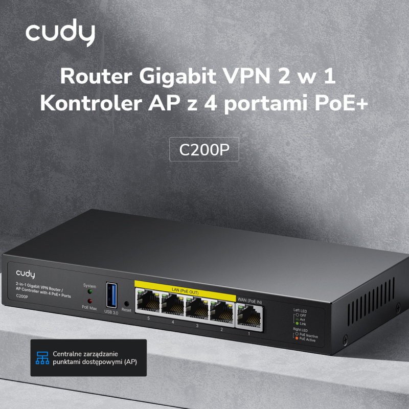 CUDY C200P | router, kontroler, Gigabit, PoE, 30W