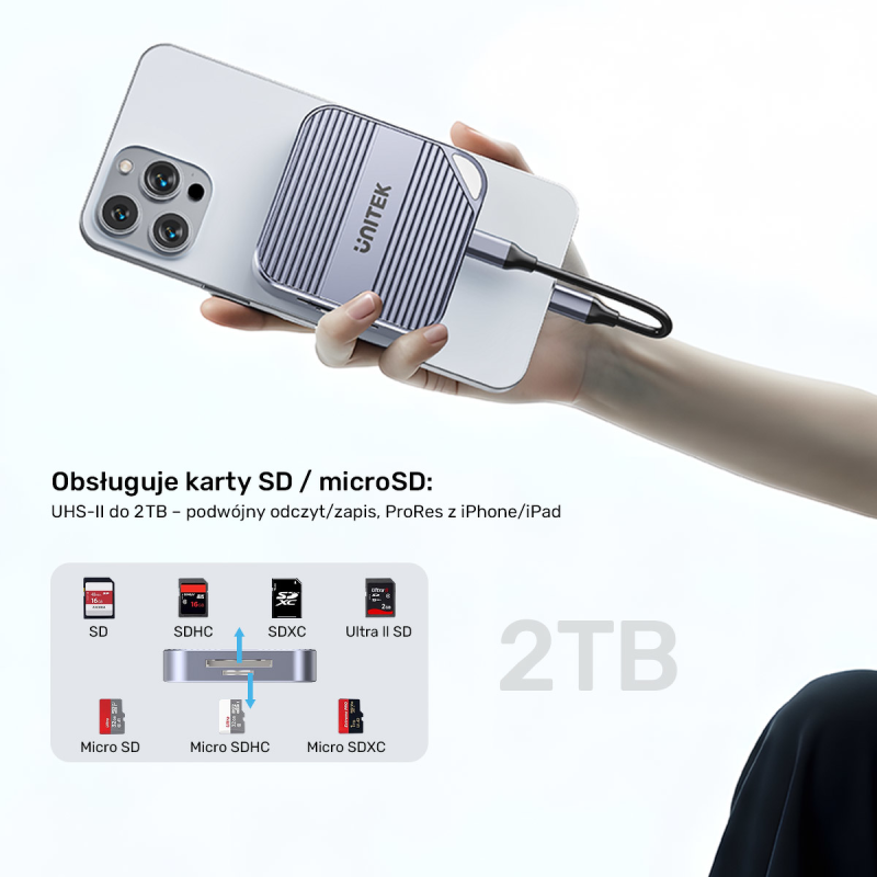 Unitek Magnetyczny czytnik kart SD/Micro SD 6w1 | PD100W | 4K@60Hz | 5Gbps