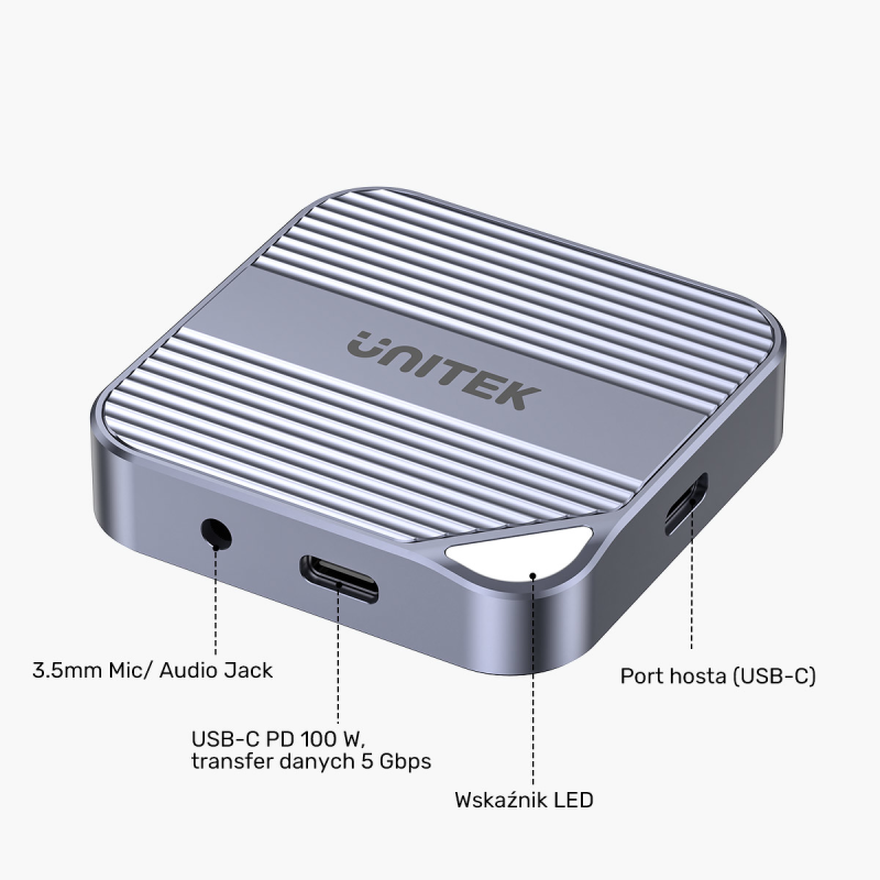 Unitek Magnetyczny czytnik kart SD/Micro SD 6w1 | PD100W | 4K@60Hz | 5Gbps