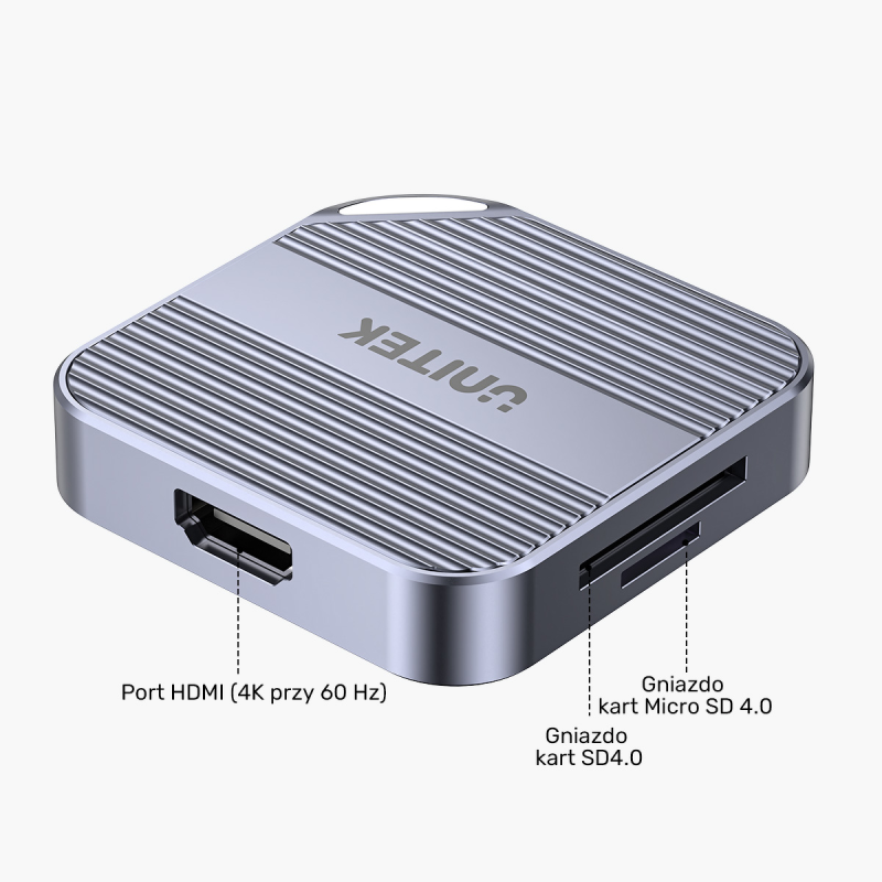 Unitek Magnetyczny czytnik kart SD/Micro SD 6w1 | PD100W | 4K@60Hz | 5Gbps