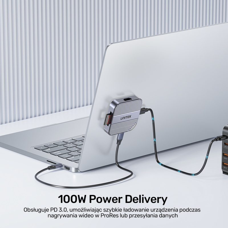 Unitek Magnetyczny czytnik kart SD/Micro SD 6w1 | PD100W | 4K@60Hz | 5Gbps