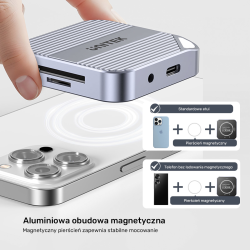 Unitek Magnetyczny czytnik kart SD/Micro SD 6w1 | PD100W | 4K@60Hz | 5Gbps