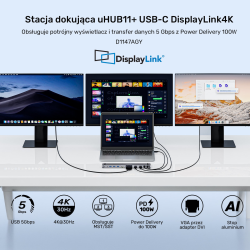 Unitek Stacja dokująca USB-C z DisplayLink 4K | 4K@30Hz | 5Gbps | PD 100W