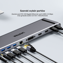 Unitek Stacja dokująca USB-C z DisplayLink 4K | 4K@30Hz | 5Gbps | PD 100W