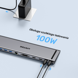Unitek Stacja dokująca USB-C z DisplayLink 4K | 4K@30Hz | 5Gbps | PD 100W